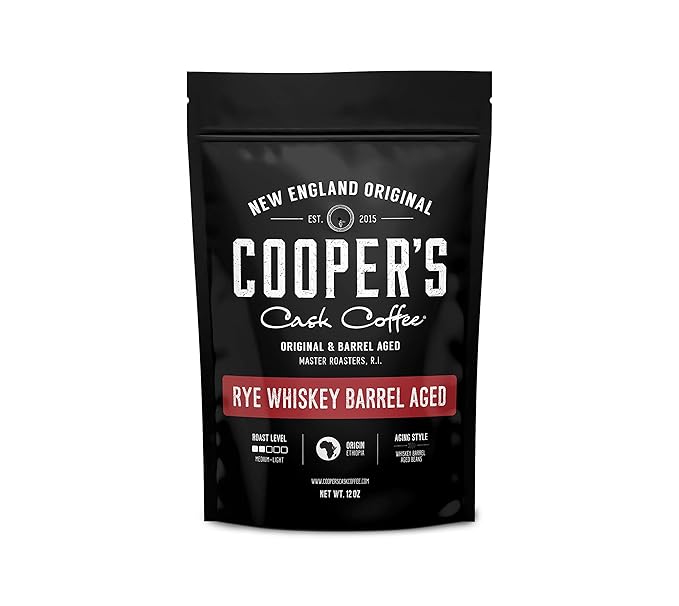 Rye Whiskey Barrel Aged Coffee Single Origin Ethiopian Coffee Raw Beans Aged in Rye Whiskey Casks Freshly Roasted Battle Cry Whiskey 5lb Bags Ground