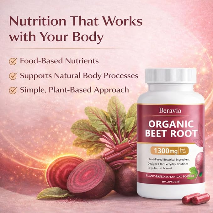 Organic Beet Root Capsules – 1300 mg Beetroot per Serving Supports Circulation &amp Daily Energy for Active Lifestyles Plant-Based Antioxidant Formula 60 Capsules (2)