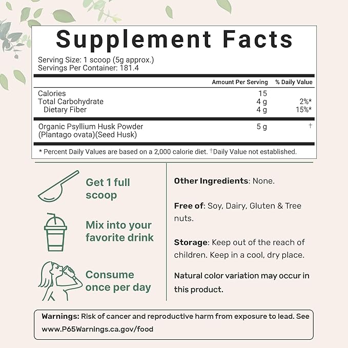 Micro Ingredients Organic Psyllium Husk Powder 2lbs (32oz) | Daily Soluble Fiber Supplement | India Origin | Natural Prebiotics &amp Probiotics | Supports Digestive Health|Non-GMO Keto Friendly Ve