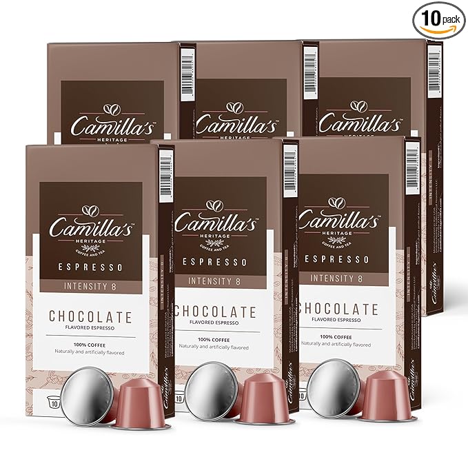 Camilla’s Heritage - Intensity 8 Chocolate Flavored Espresso Coffee Gourmet Espresso Cups 60 Coffee Pods
