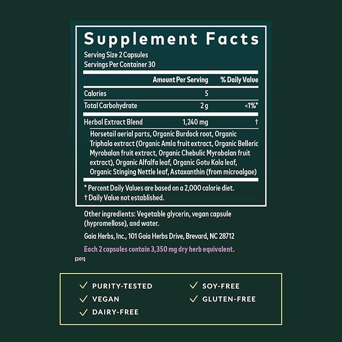 Gaia Herbs Hair Skin &amp Nail Support - Supplement to Support Healthy Skin Hair &amp Nail Health* - Astaxanthin Horsetail Gotu Kola &amp Burdock - 60 Vegan Liquid Phyto-Capsules (30 Servings)