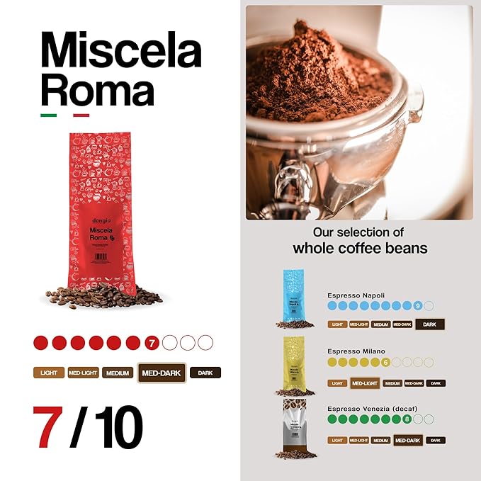 Dongiò Caffè Roma Blend – Whole Bean Coffee 2.2 lbs (35.2 oz) Medium-Dark Roast Italian Espresso Blend with Notes of Cocoa and Hazelnut
