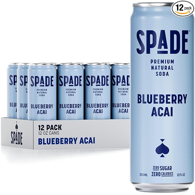 Spade Soda Blueberry Acai 12 Pack Premium All-Natural No Sugar No Calories Electrolytes Magnesium Potassium Healthy Non GMO Sweet Quality Stevia No Artificial Sweeteners Great Taste Bold Ta