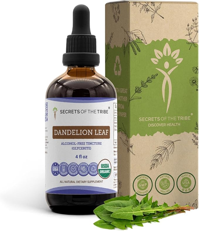 Secrets of the Tribe Dandelion Leaf USDA Organic | Alcohol-Free Extract High-Potency Herbal Drops Digestive System | Made from 100% Certified Organic Taraxacum Officinale Dried Leaf 4 oz