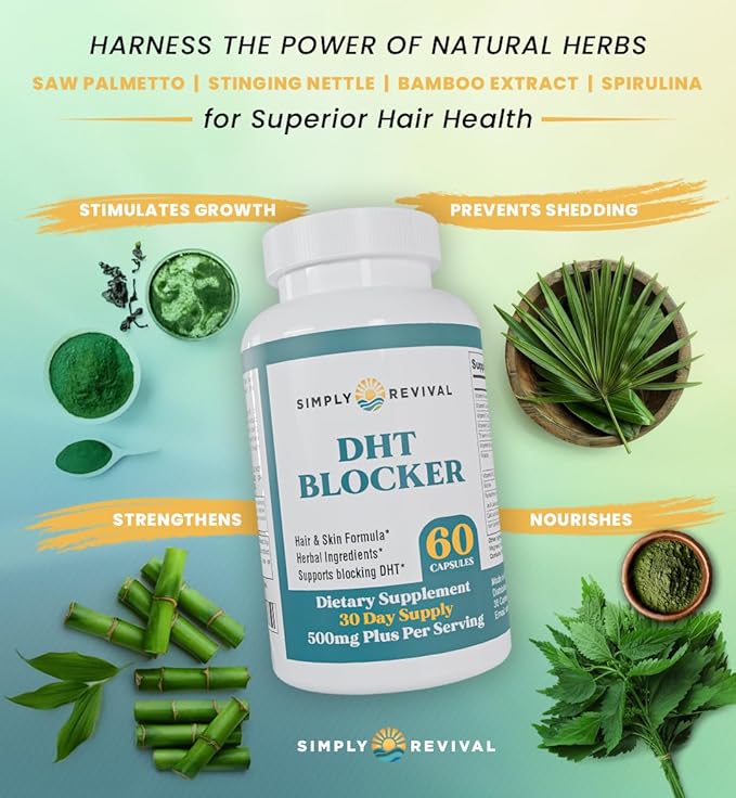 DHT Blocker for Men &amp Women – Saw Palmetto Herbal Supplement for Hair Growth – Supports Regrowth Reduces Shedding Strengthens Hair &amp Scalp – 60 Capsules