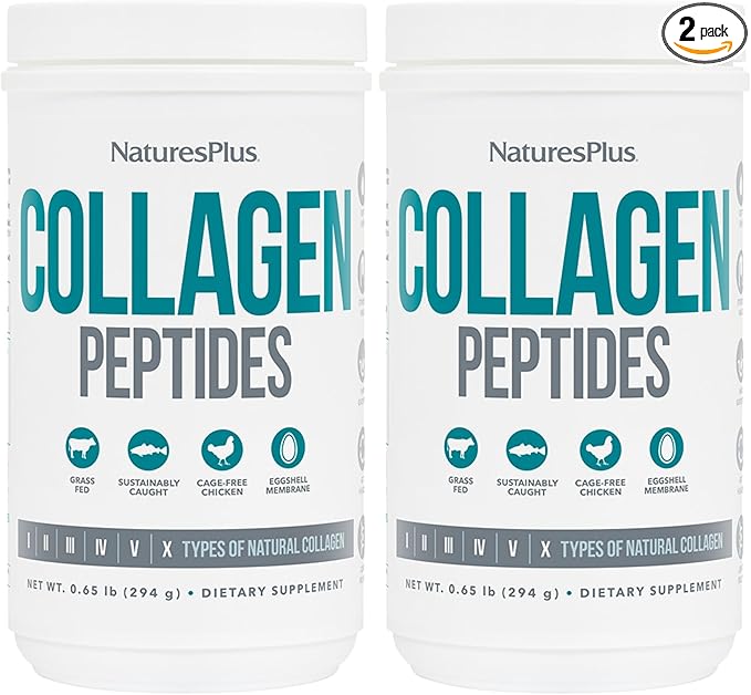 NaturesPlus Collagen Peptides - 0.65 lbs Powder Pack of 2 - Hair Skin Nail &amp Joint Health Immune System Support - Non-GMO Gluten Free - Up to 56 Total Servings