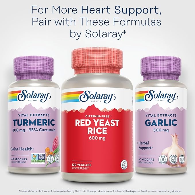 SOLARAY Red Yeast Rice 600mg System Support Non-Irradiated &amp No Citrinin Lab Verified 120 VegCaps