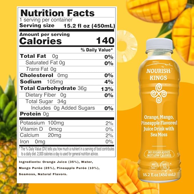 Nourish Kings- Sea Moss drink Superfood Variety Pack No Added Sugars or Preservatives 4 pack of 15.2 Fl oz Bottles