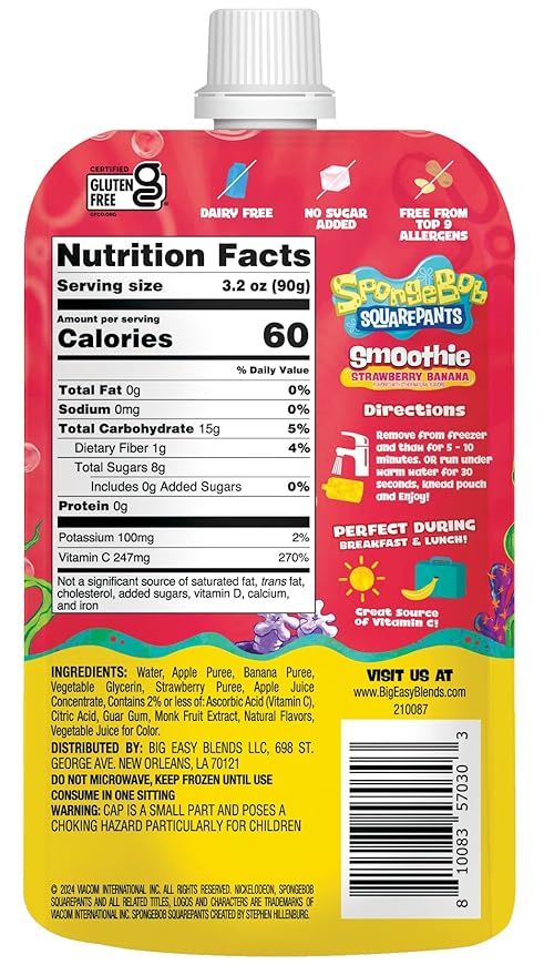 SpongeBob Squarepants Strawberry Banana Bliss Fruit Smoothie Purée – Dive Into Deliciousness!