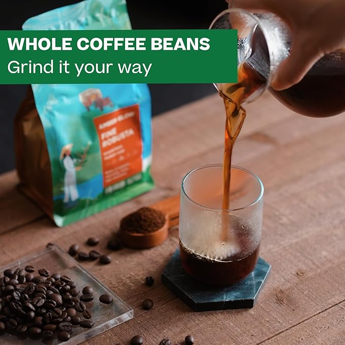 Conihat Whole Bean Coffee - 100% Vietnamese Premium Fine Robusta Medium Roast Chocolate &amp Woody Notes Long Aftertaste Low Acid Single Origin Hand-Picked 12 Oz Bag