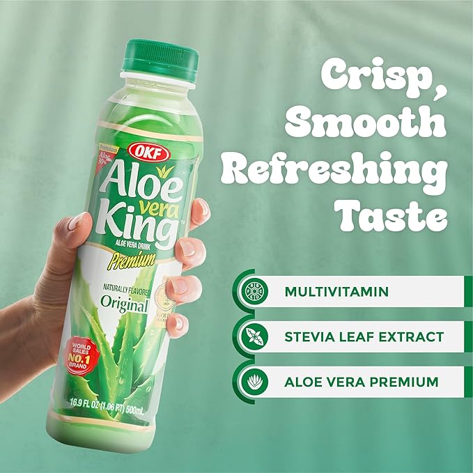 OKF CORPORATION Aloe Vera King Drink with Pure Aloe Pulp Variety Flavors 16.9 oz. (Original Pack of 20) Korean Premium Health Beverage