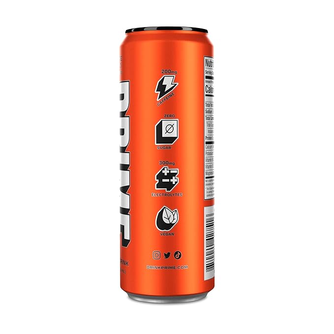 PRIME Energy ORANGE MANGO | Zero Sugar Energy Drink | Preworkout Energy | 200mg Caffeine with 355mg of Electrolytes and Coconut Water for Hydration| Vegan | Gluten Free |12 Fluid Ounce | 24 Pack