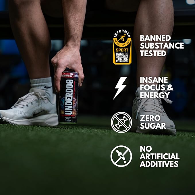Underdog Performance Energy Drink Patriot Pop Nootropics Green Tea Extract Citrulline Clean Sugar Free Fast &amp Slow Release 249mg Caffeine per Serving No Artificial Additives 12 Pack