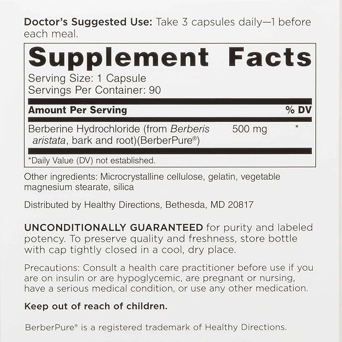 DOCTORS' PREFERRED Berberine Clinical Grade Supplement - Doctor Formulated | 1500 mg per Daily Serving | 180 Count