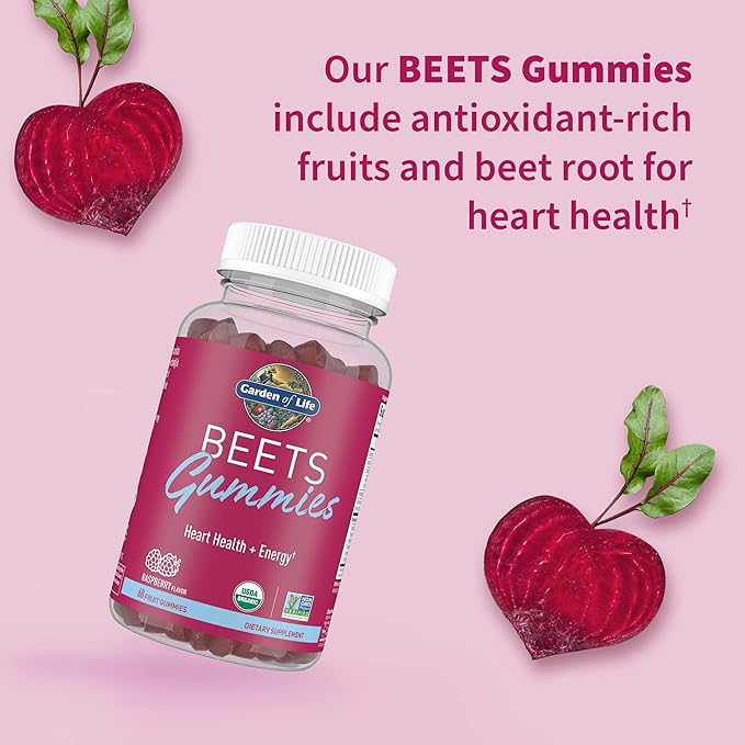 Garden of Life Organic Beet Root Gummies Made from Pectin with Antioxidants Vitamin C Vitamin D &amp B12 for Heart Health &amp Energy – BEETS Gummies – Vegan Gluten Free Non GMO Raspberry 30 S