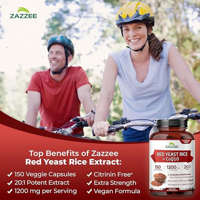 Extra Strength Red Yeast Rice with CoQ10 - 20X Concentrated 1200mg Red Yeast Rice Supplement with Niacin CoQ 10 and BioPerine for Enhanced Absorption - Non-GMO Vegan &amp ISO Lab Tested (75 Servings)