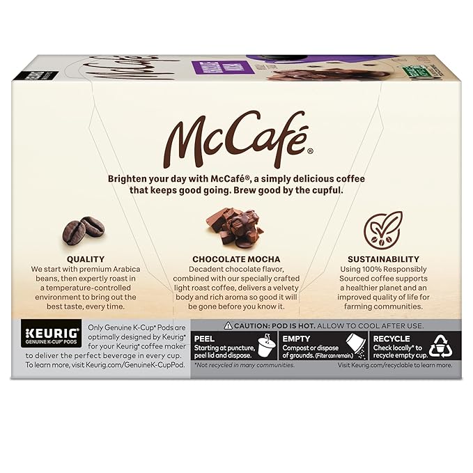 McCafe Chocolate Mocha Single Serve Coffee Keurig K-Cup Pods Flavored Coffee 60 Count (6 Packs of 10)