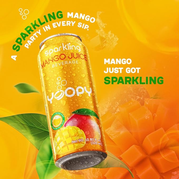 Yoopy Sparkling Fruit Juices Variety Pack – 12 Cans (10.82 fl oz Each) – with 55% Real Juice – Tropical Flavours Naturally Refreshing