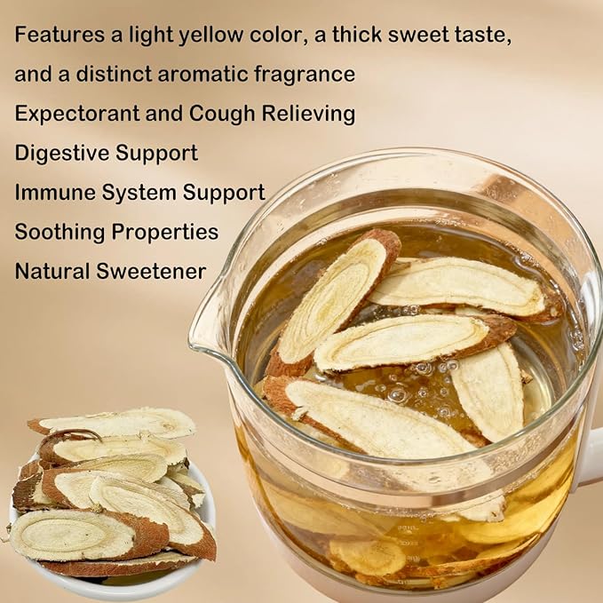 DABC OAK LAND 16OZ Licorice Root Slices Premium Natural Gan Cao Slice Root TeaExpectorant and cough relieving Traditional Chinese Herbal For Tea Baking Beverage Mix Pure Liquorice Flavor 大甘草片 La