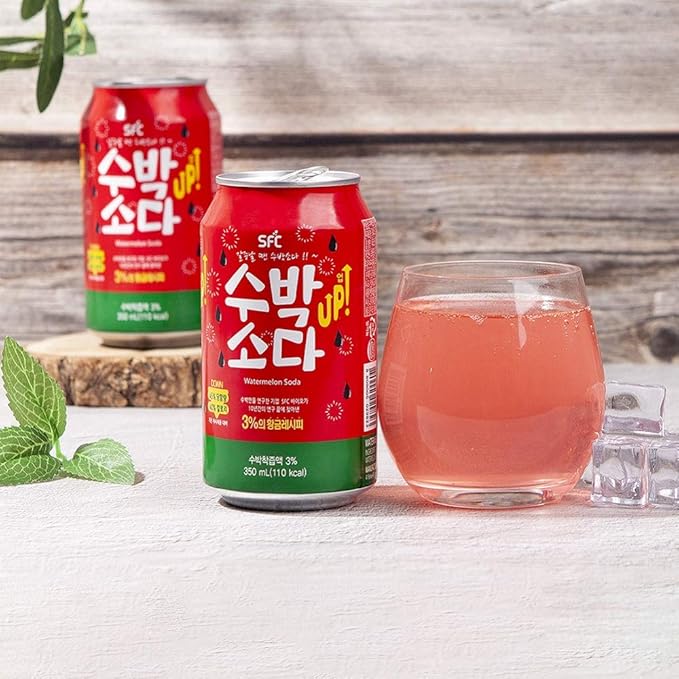SFCbio Fizzy Sparkling Drink Sweet Watermelon Soda Up 3% of Real Korean Watermelon Juice (11.83oz * 24EA)