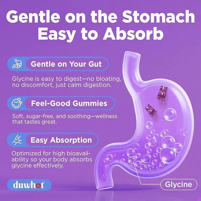 Glycine Gummies 3g(3000 mg) Glycine Supplements for Sleep Detox Relax Nerve Support Blueberry Flavor Sugar-Free Vegan Non-GMO Gluten-Free 120 Ct.