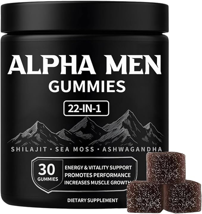 Alpha Gummies for Men with Shilajit Sea Moss Ashwagandha Manuka Honey + 22 in 1 Ingredients All Natural Support Overall Health &amp Wellness Advanced Formula 30 Gummies (1)