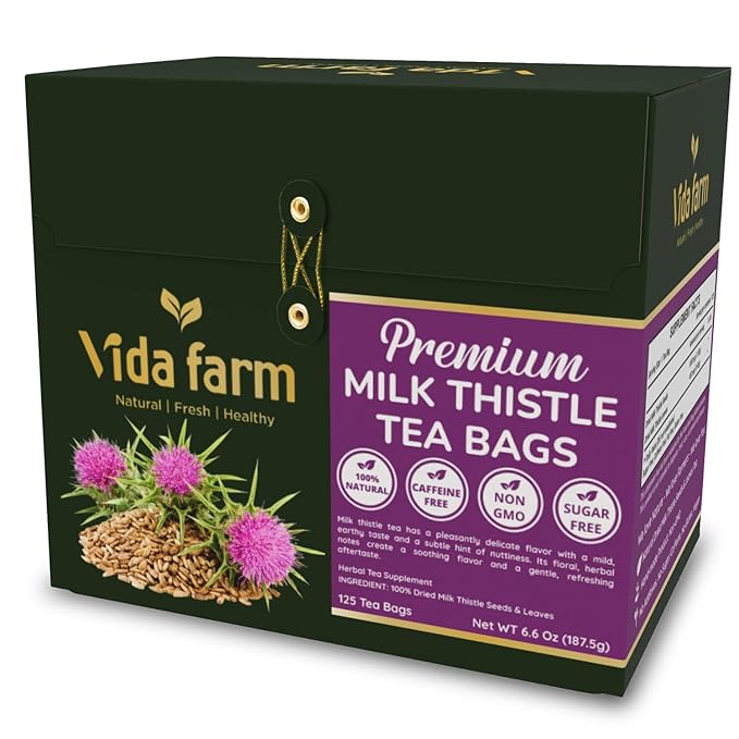 VIDA FARM Milk Thistle Tea Bags - 125 Count 100% Natural Seeds and Leaves Dried Herbal Tea Sugar Free Caffeine Free