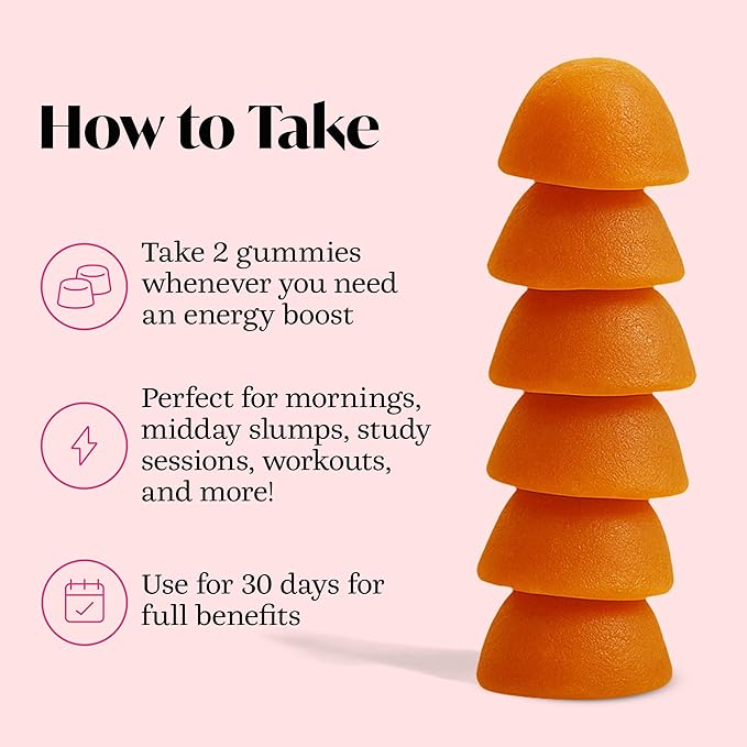 Winged Wellness Rise Up Energy &amp Focus Gummies for Women - Daily Brain Boost Gummy Supplement with Natural Caffeine Ashwagandha B12 Nootropics Alpha-GPC &amp Lion’s Mane - Pineapple 60 Gummi