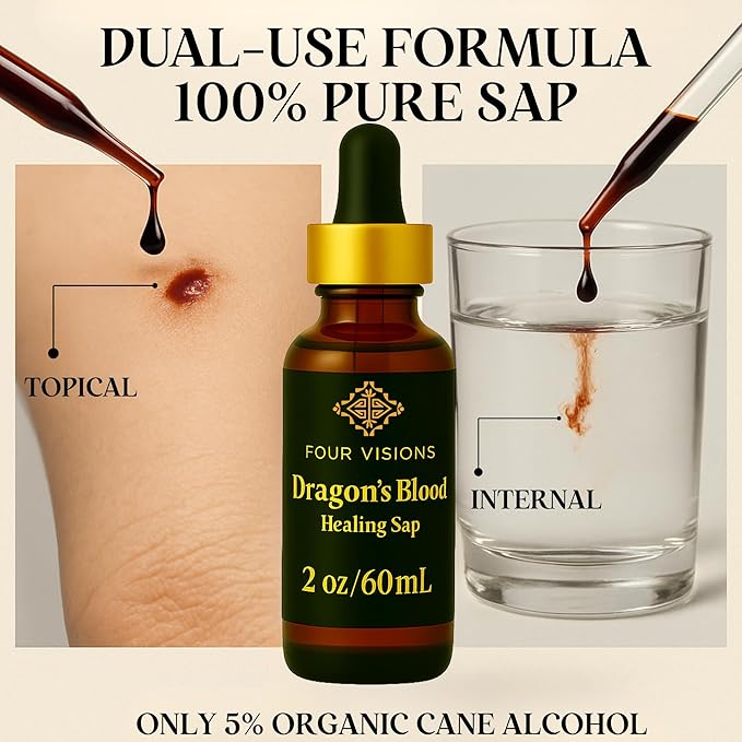 Four Visions Sangre de Drago (Dragon’s Blood) Liquid Extract – Wildcrafted Amazonian Sap for Skin Gut &amp Antioxidant Support – Sangre de Grado Organic Herbal Tincture