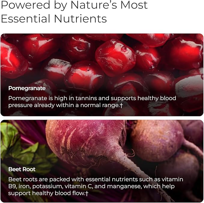 Livingood Daily Blood Pressure Support Heart Health Supplement for Men &amp Women with Beet Root Pomegranate Hawthorn Magnesium &amp Taurine Cardiovascular Support Formula Vegan 120 Capsules