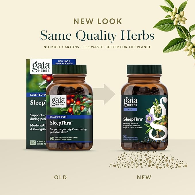 Gaia Herbs SleepThru - Sleep Support Supplement with Ashwagandha Root Magnolia Bark Passionflower &amp Jujube Date* - 120 Vegan Liquid Phyto-Caps (60 Servings)