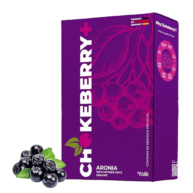 Chokeberry+ Raw Aronia Juice - Rich in Antioxidant &amp 100% Organic Aronia Berry Juice Concentrate - Vegan Gluten-free &amp No Sugar Added - First-Press Mother Juice - 1 x 3L (101.4oz) Bag-In-Box