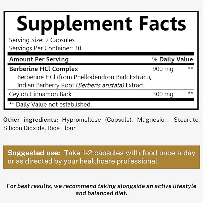 Berberine 1200mg HCL Plus Ceylon Cinnamon Capsules - Metabolic &amp Immune Support Berberine Supplement AMPK Metabolic Activator Complex Cardiovascular Support - Berberine HCL 1200 mg Capsules