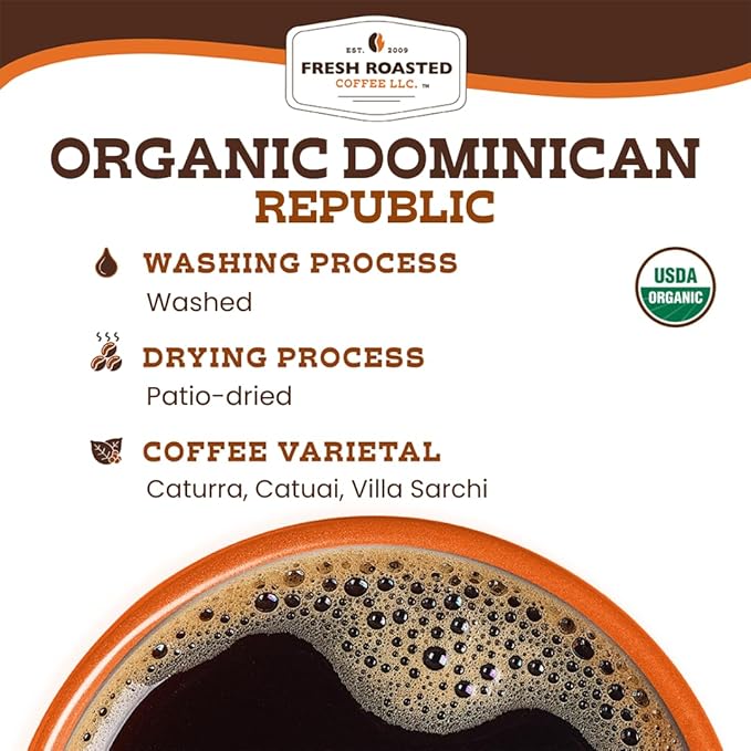 Fresh Roasted Coffee Organic Dominican Republic | USDA Organic Direct Trade Kosher | Medium Roast 24 Pods for K Cup Brewers