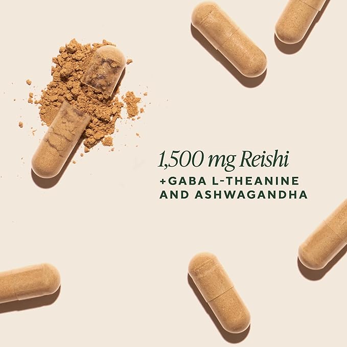 OM MUSHROOM SUPERFOOD Relax Mushroom Capsules 90 Count 30 Days Reishi Mushrooms Ashwagandha GABA L-Theanine Magnesium Adaptogens for Stress Support (Formerly Gently Zen Packaging May Vary)