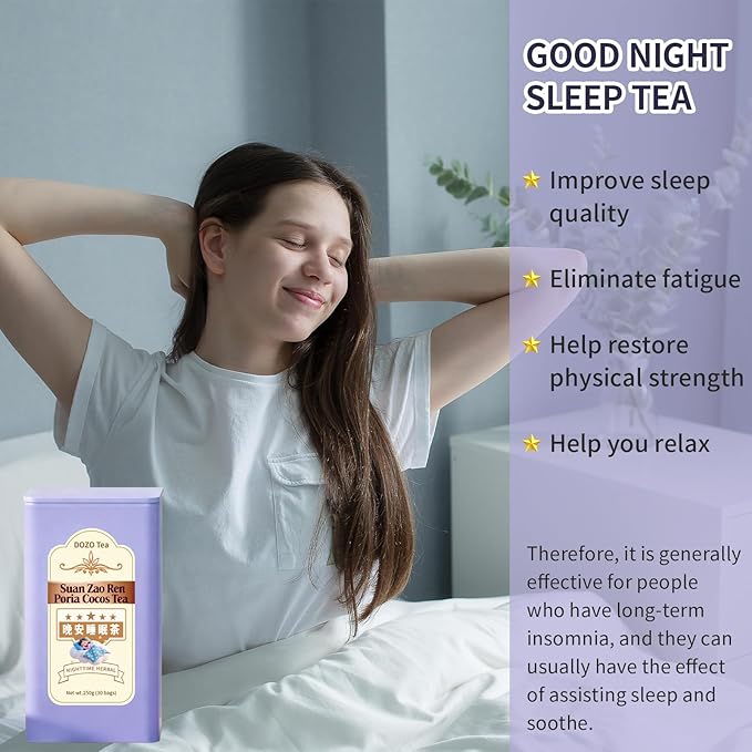 DOZO Good Night Sleep Tea Sleepytime Tea Poria Cocos Sour Jujube Kernel 8.8oz/250g(30bags) Jujube Goji Berry Gardenia Combined Herbs Soothe the Nerves &amp Support Sleep Wellness 酸枣仁茯苓百合 安神助眠 晚安睡眠茶