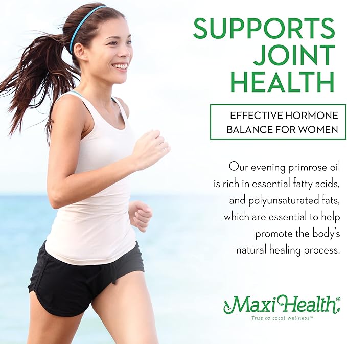 Maxi Health Women's Organic Evening Primrose Oil Capsules 1500mg - EPO Gamma Linolenic Acid Supplement - PMS &amp Hot Flashes Menopause Relief - GLA Hormonal Acne Supplements (90 Count)