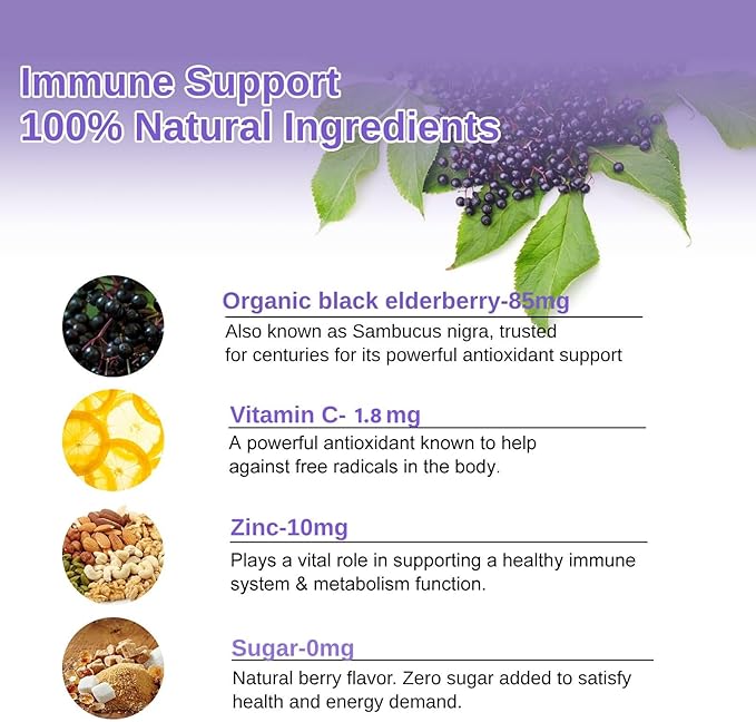 AFXMATE Sambucus Elderberry Gummies Black Elderberry Gummy with Zinc and Vitamin C for Adults Sugar Free Kids Multivitamin Gummies Immune Support* Supplement (2 Pack)