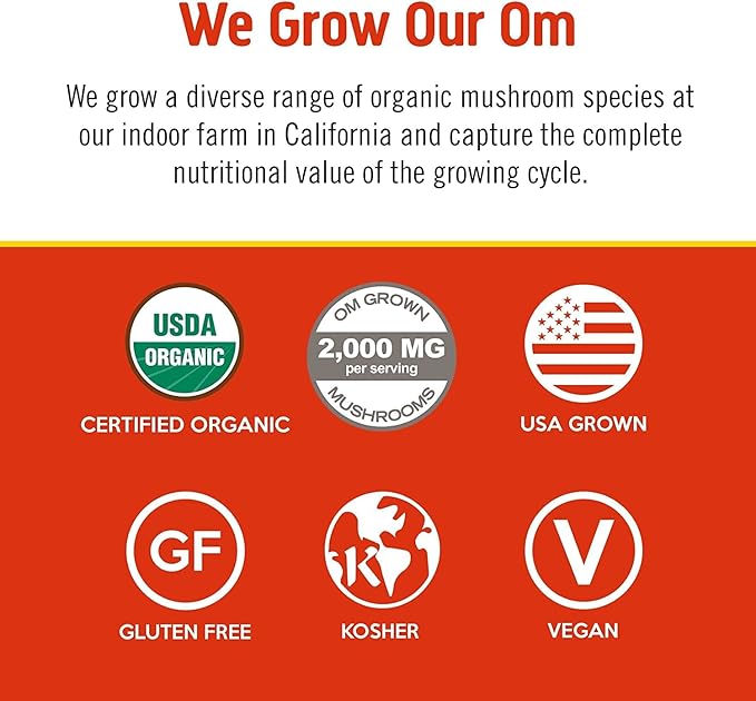 OM MUSHROOM SUPERFOOD Morning Energy Blend – Caffeine-Free Powder with Cordyceps Lion’s Mane Rhodiola &amp Vitamin D2 – Supports Energy Focus &amp Endurance – 8.47 oz Canister (30 Servings)