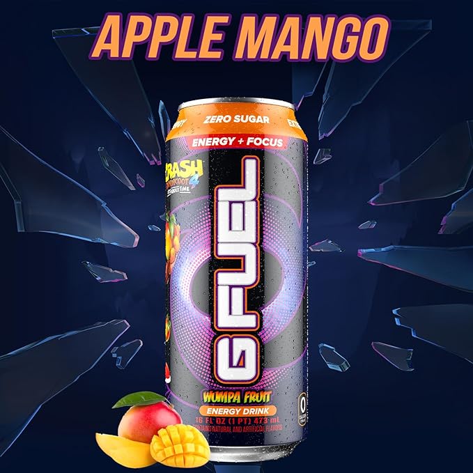 G Fuel Energy Drink Apple Mango Sugar Free Beverage with 300mg Caffeine Daily Energy Boost with Focus Amino Vitamin + Antioxidants 16 oz Cans (Crash Bandicoot 12-Pack)