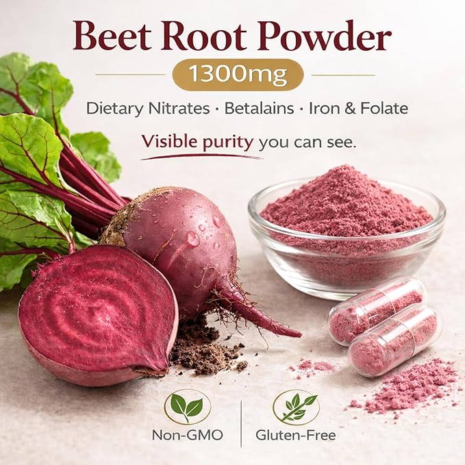Beetroot Plant-Based Beetroot Ingredient – 60 Vegan Capsules – Non-GMO Gluten Free