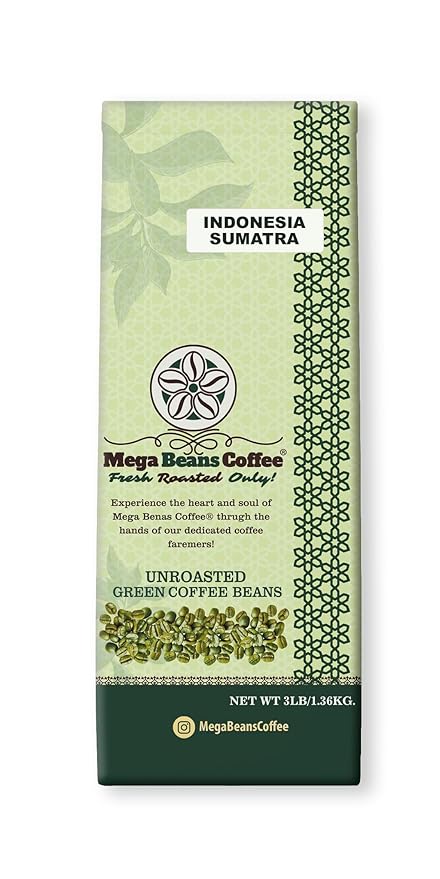 Mega Beans Coffee Indonesia Sumatra Green Coffee Beans Unroasted Single-Origin 3 lb Raw High-Altitude Beans for Home Roasting