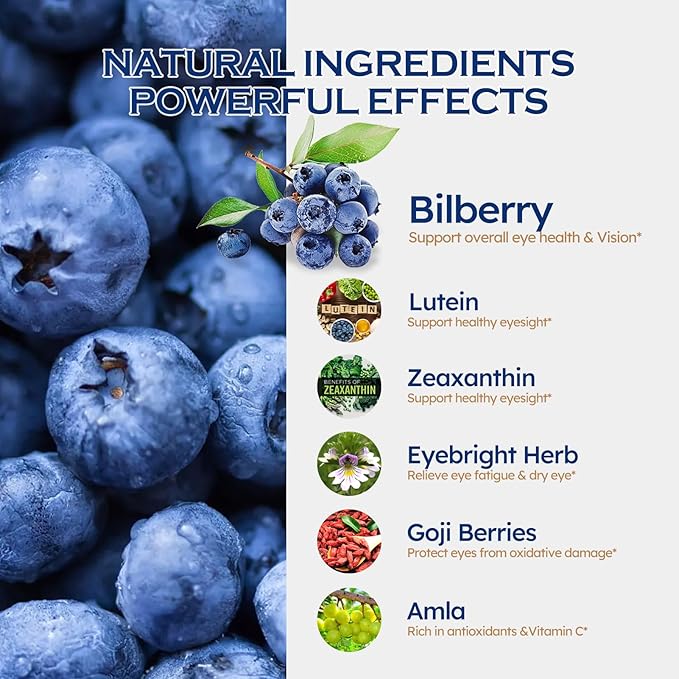 Bilberry Extract Supplement for Eye Health 6-in-1 Herbal Formula Liquid Drops to Support Eye Strain Dry Eyes and Vision Health Blend with Lutein Zeaxanthin &amp Eyebright Herb. 2oz