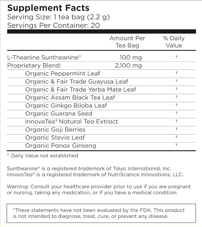 CogniTea Productive Energy Tea for Mental Clarity and Focus made with L-Theanine 20 Count