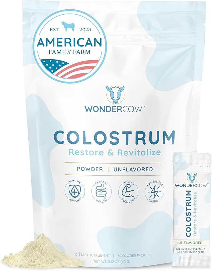 WONDERCOW Colostrum Supplement Powder for Gut Health Immune Support &amp Wellness | Natural IgG Pure Whole Bovine Colostrum Superfood Unflavored 30 Servings