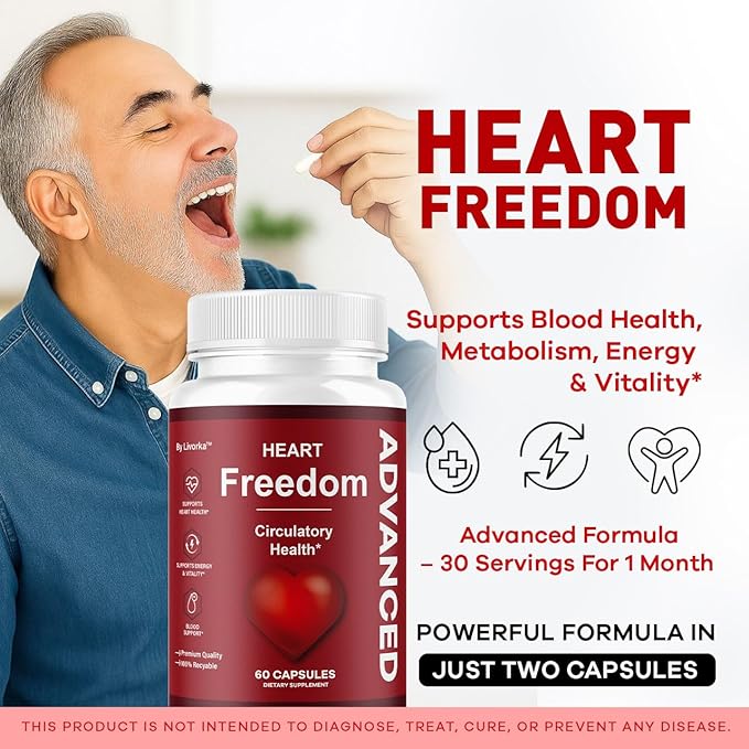 Heart Freedom - Heart Freedom Capsules Official Pills All Natural Ingredients - Maximum Strength Premium Advanced Formula Support Health &amp Wellness 60 Capsules for 1 Month