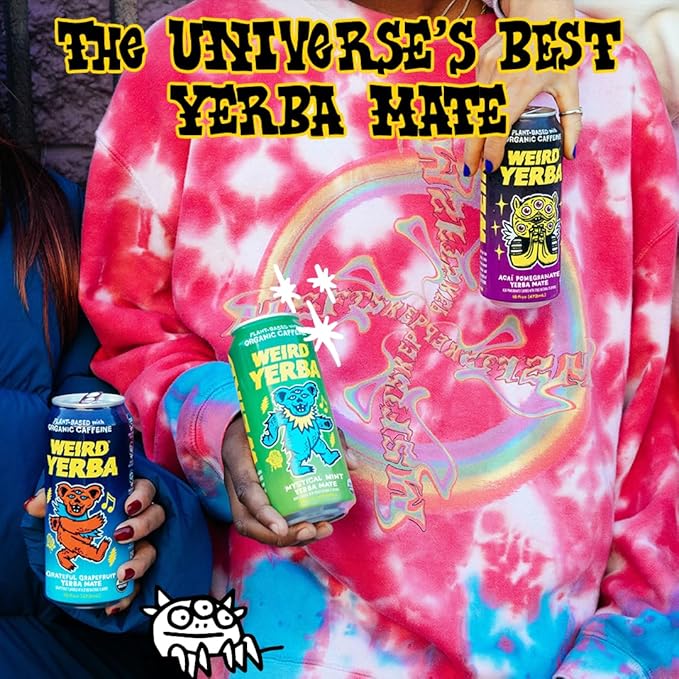 Drink Weird Organic Mystical Mint Yerba Mate – 16oz Cans 160mg Organic Caffeine Pack of 12 – Grateful Dead Collab Clean Energy Drink Alternative