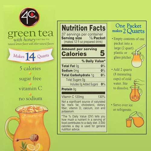 4C Pitcher Packs Green Tea 8 Pack Makes 14 Quarts Sugar Free Powder Drink Mix Refreshing Water Flavorings Makes 2 Quarts Each Packet