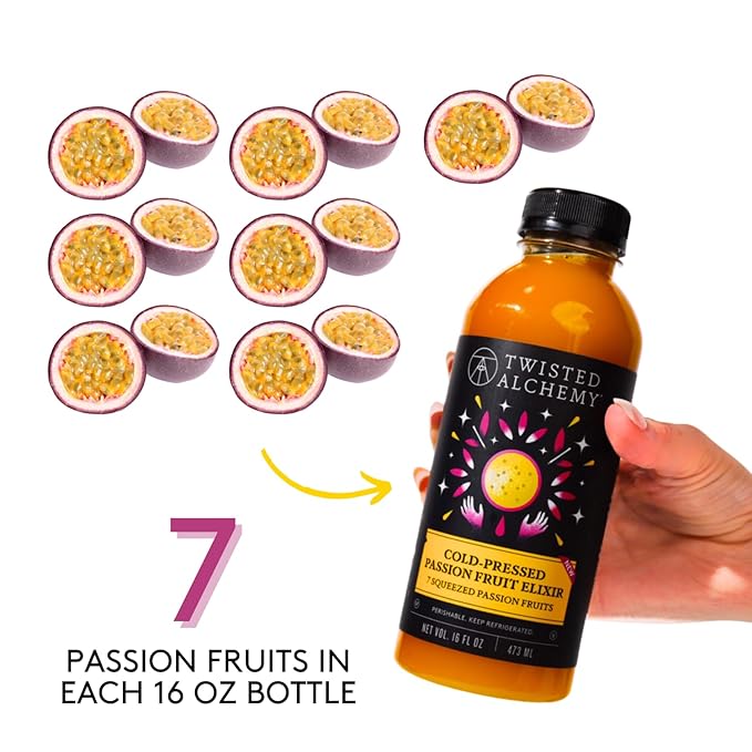 Twisted Alchemy Cold Pressed Juice Kit 6-Pack – 2 Passion Fruit 2 Watermelon Twist 2 Pomegranate – All Natural Non-GMO No Sugar Added Preservative Free – 16 oz Bottles
