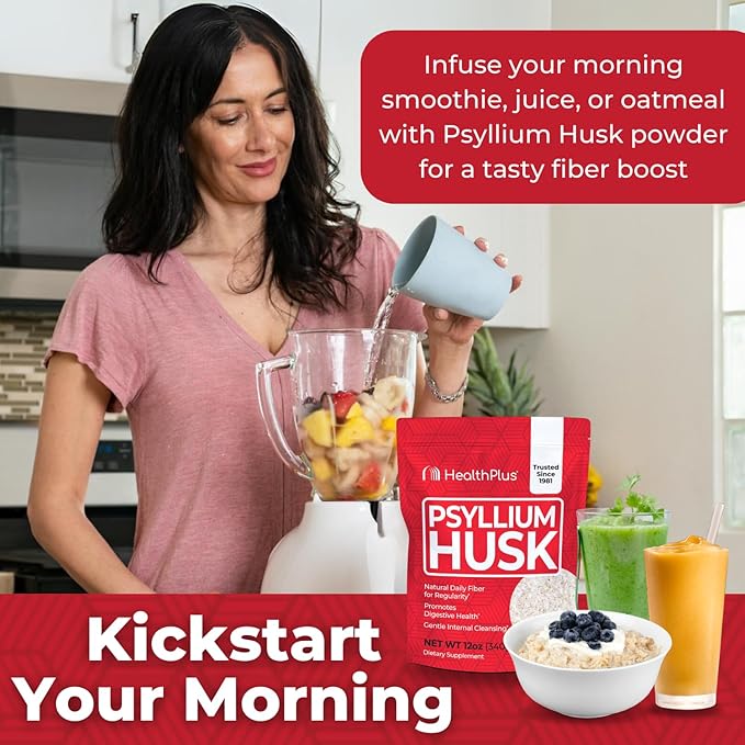 Health Plus Psyllium Husk 24 oz 96 Servings - Natural Detox Daily Dietary Fiber Supplement Constipation Relief Gentle Gut Cleanse Keto Baking